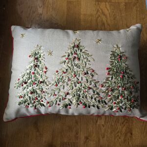 Decorative Christmas Tree Throw Pillow Red Bells Ornaments Rectangle 20x14